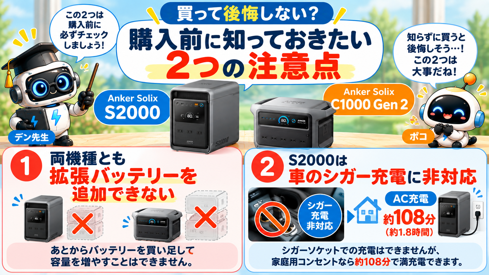Anker Solix S2000とC1000 Gen 2を購入する前に確認したい2つの注意点